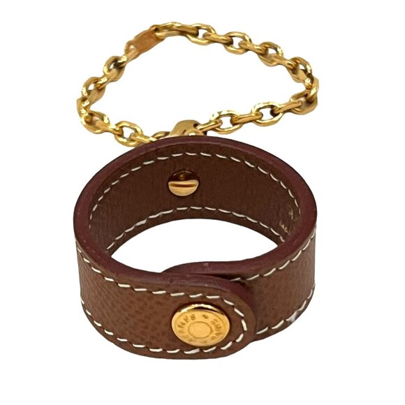 HERMES Brown Leather & Gold Hardware Glove Holder Keyring #1151 - Picture 1 of 6